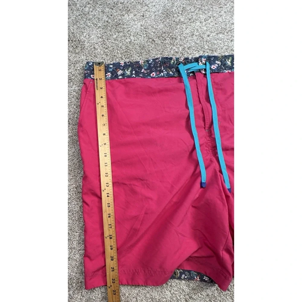 Robert Graham Mens 2XL Swim Trunks Shorts Pink Floral Trim Mesh Lined Pocket Zip